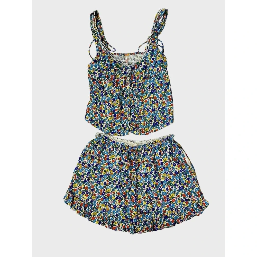 Free People Pajama Set Sz. M Floral Coquette Two Piece Boho Cottagecore Romantic